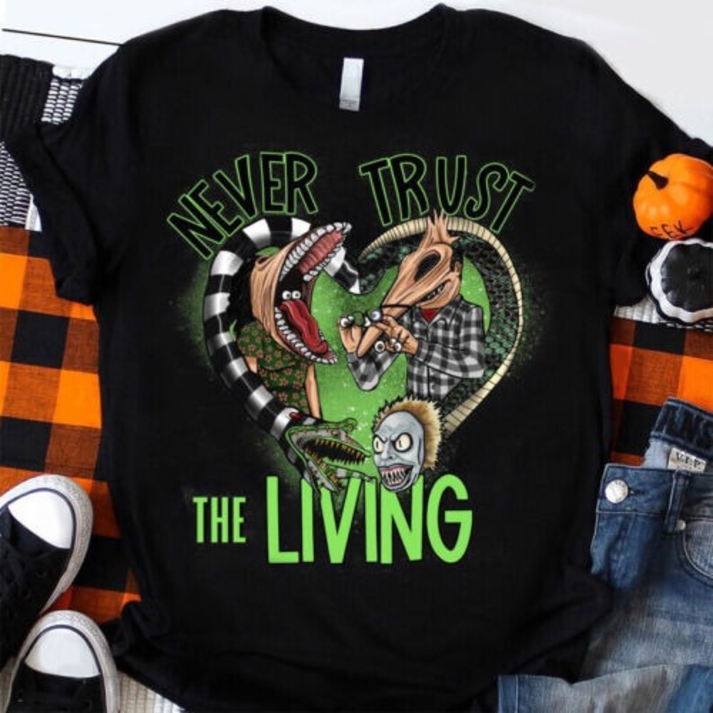 Beetlejuice Never Trust The Living Inspired  T-shirt XXL